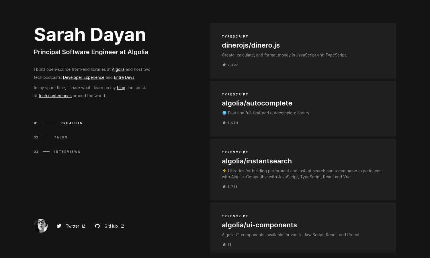 Screenshot of Sarah Dayan's developer portfolio