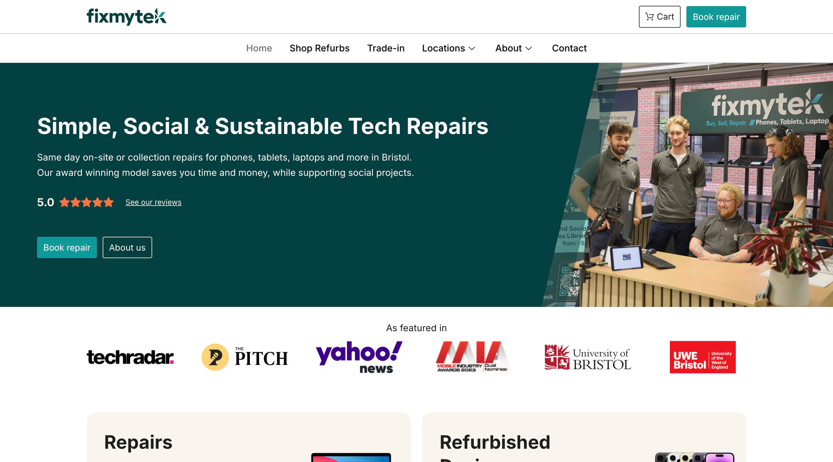 Screenshot of tech repair website